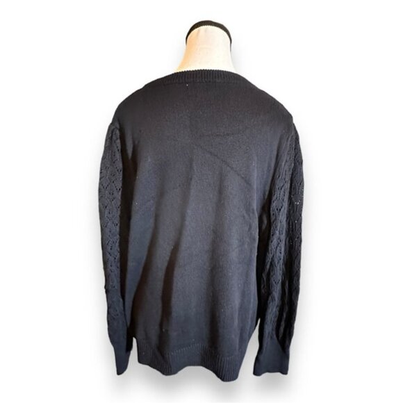 Women’s 1X Reitmans Pointelle Knit Crochet Sleeve Black Sweater 14 16 - Picture 8 of 9